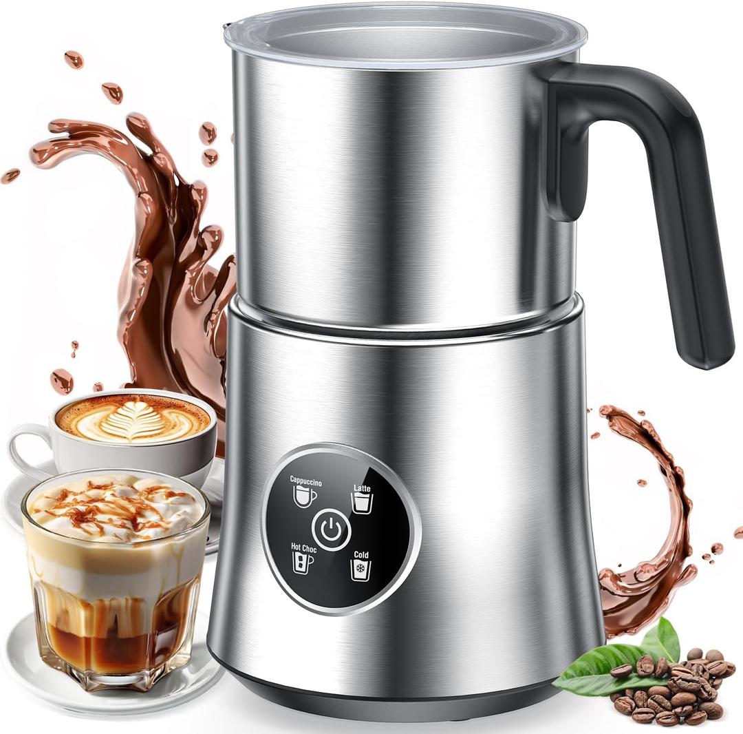 Milk Frother and Steamer, 4-in-1 Electric Frother for Hot & Cold Foam, One-Touch Operation for Cafe-Style Lattes & Cappuccinos, Fast Heat, Dishwasher Safe, 30.44Oz/900ML (Gray)