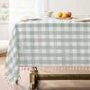 Softalker Checkered Tablecloth Rectangle, Outdoor Linen Cotton Gingham Table Cloth with Tassel, Heavy Duty Wrinkle Free Buffalo Plaid Table Cover for Kitchen Dining Summer Party - 55 x 84 Inch, Aqua