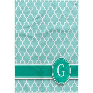 3D Rose Letter G Aqua Blue Quatrefoil Pattern Teal Turquoise Mint Monogrammed Personal Initial Towel, 15" x 22"