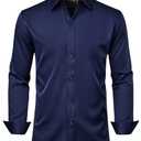 Men's Dress Shirts Solid Long Sleeve Stretch Wrinkle-Free Formal Shirt Business Casual Button Down Shirts Navy Blue Large Tall