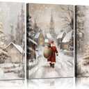 3Pcs Christmas Winter Snow Scene Canvas Wall Art Pine Trees Landscape Wall Decor Picture Retro Country Cabin Snowy Poster Prints for Bedroom Living Room Kitchen Home decorations Framed (12inx16in)