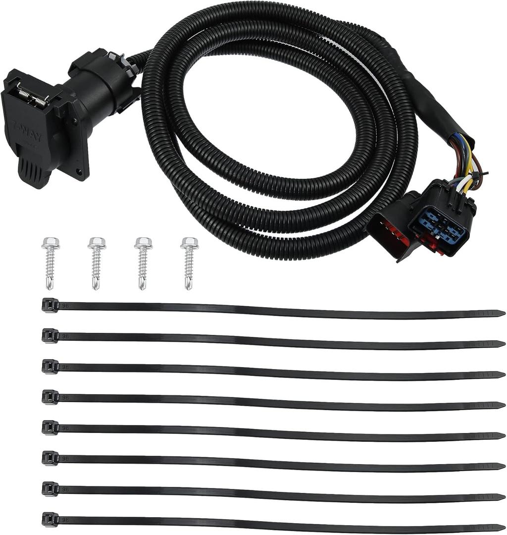 X AUTOHAUX 7-Foot 7 Pin Trailer Wiring Harness Extension Connector Vehicle-Side Truck Bed 7 Way RV Wiring Plug Harness Extension for Dodge for Ram 1500 2500 3500 Dakota