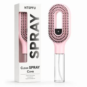 2-in-1 Manual Misting Hair Brush with Built-In Water Spray, Non-Electric Detangling Brush for Wet & Dry Hair, Curly, Thick Hair & Kids, Fine Mist Sprayer, Anti-Frizz Portable (Pink)