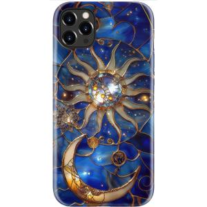 LUMARKE for iPhone 12 Pro Max Case Cute, Aesthetic Stained Glass Moon and Sun Royal Blue, Compatible with Magsafe, Trendy Fancy Cool Retro Western Protective Slim Silicone Phone Cover for Women Girls (Astral Mystique)