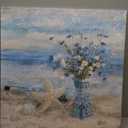 Large Canvas Wall Art for Living Room Blue Beach Wall Decor Ocean Theme Print Seaside Framed Artwork for Bedroom Bathroom Abstract Seascape Painting Coastal Flower Picture Home Office Decor 30x30inch