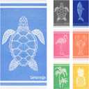 Genovega Oversized Cotton Turkish Beach Towels 72"x36" Lightweight Quick Dry Sandless Pool Swim Towel Large No Sand Adult Travel Compact Blanket Essentials Cruise Accessories Must Haves Blue Turtle, 72.00" x 36.00"