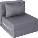 Folding Sofa Bed, Foldable Sleeper Chair with Pillow, Convertible Futon Sofa Bed with Washable Cover, Fold Out Couch for Living Room, Dorm, Guest Room, Single Size, Light Grey