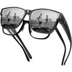 URUMQI Polarized Sunglasses Fit Over Glasses for Men Women, Oversized Square Sun Glasses UV400 Protection
