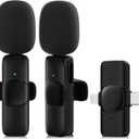 2 Pack Wireless Lavalier Microphone for iPhone,Android, USB C, Clip-on Mics, Bluetooth Lapel Mic for Video Recording Interview Vlog YouTube TikTok, 2 in 1