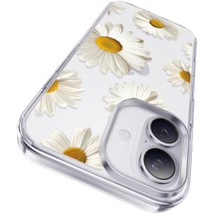 CASEKOO White Daisy for iPhone 16 Case, [Never Yellow Technology] [12FT Military-Grade Protection] Transparent Slim Floral Cover Gril Women 16 Phone Case 6.1 inch, White Daisy