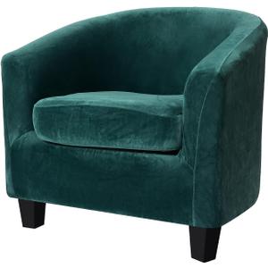 Only Covers, 2 Pieces Velvet Tub Chair Covers with Cushion Cover, Removable Stretch Club Chair Slipcover for IKEA Tullsta, Armchair Furniture Protector for Living Room (Dark Kelly Green)