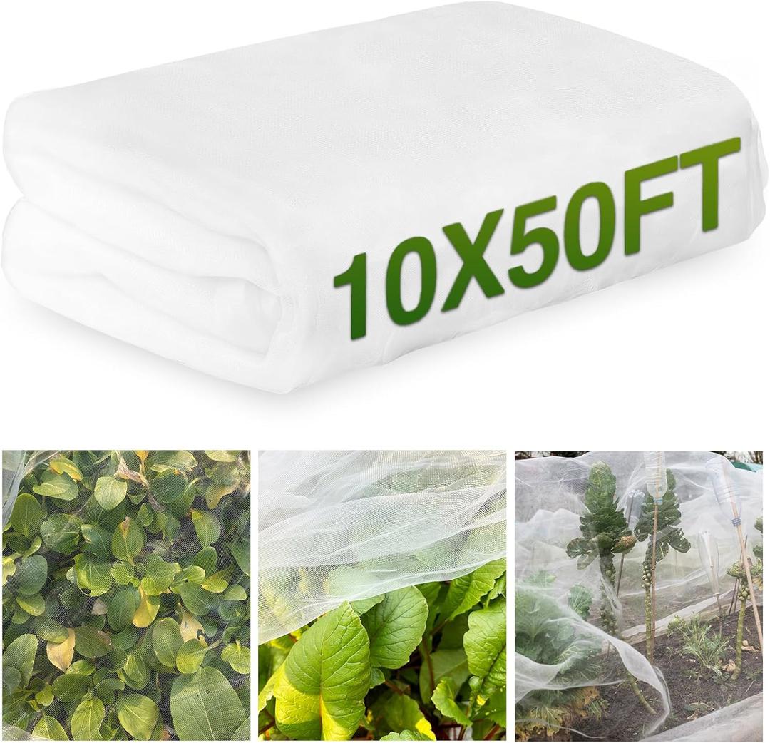10x50FT Mosquito Netting,Garden Mesh Ultra Fine Plant Netting Barrier for Garden Protection,Mosquito Mesh Screen for Protect Vegetables Fruits from Birds Bugs (White)