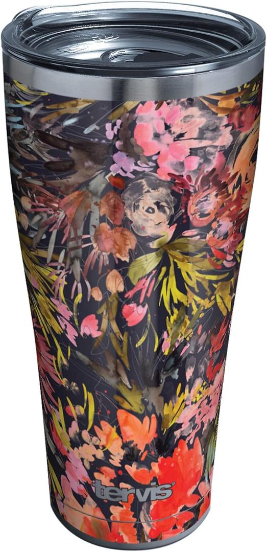 Tervis Kelly Ventura Floral Collection Triple Walled Insulated Tumbler Travel Cup Keeps Drinks Cold & Hot, 30oz Legacy - Stainless Steel, Bright Floral