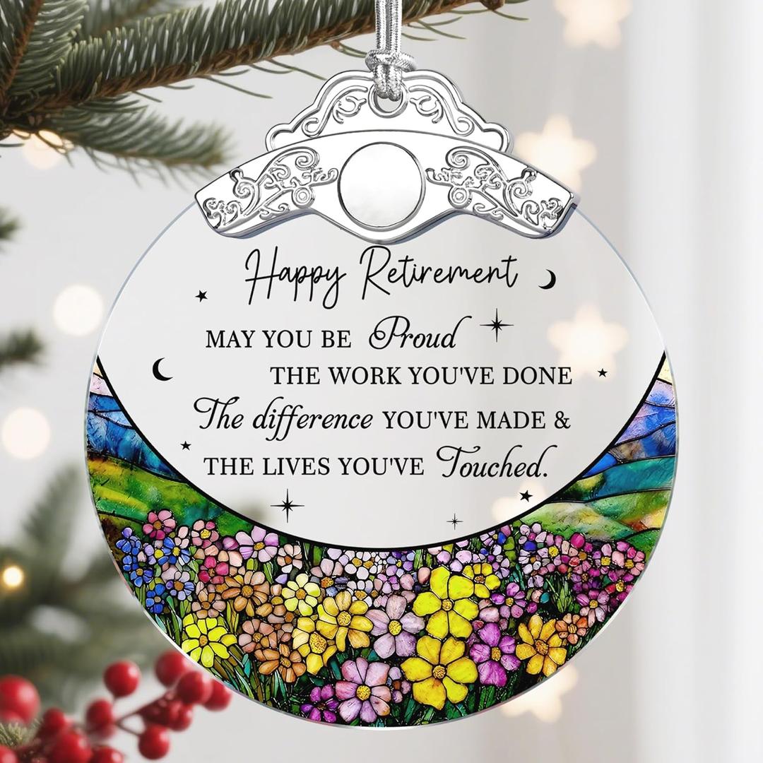 Retirement Gift - Retirement Gifts for Women, Men - Retired Ornament - Retired Gifts for Coworker, Boss, Employee, Teacher, Nurse - Stained Glass Christmas Ornament Keepsake - Design E
