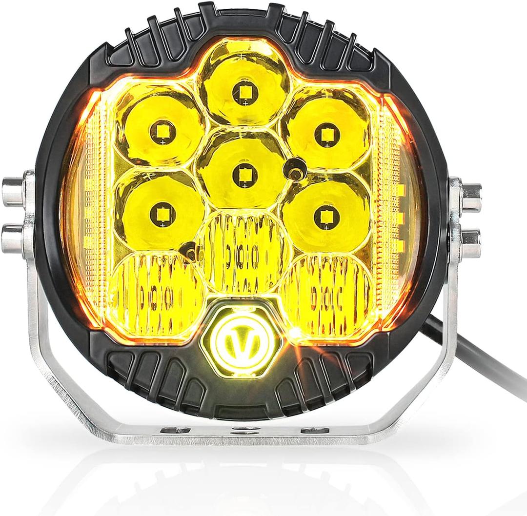 5 Inch 50W Amber Yellow LED Offroad Light, LED Driving Light Round Work Light Spot Flood Combo for Wrangler ATV Trucks SUV Pickup UTV 4x4, F150 - Pack of 1