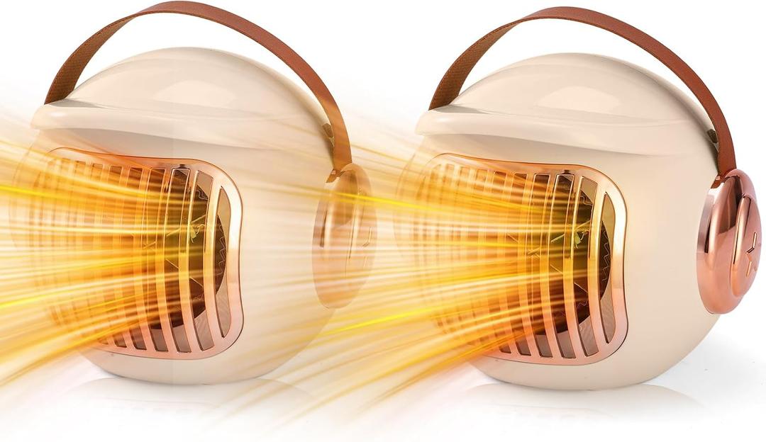 2 Pack Small Desk Heater for Office, Compact Personal Electric Heater with PTC Ceramic Fast Heating 500W, Energy Efficient for Indoor Use, Safe with Overheating & Tip-Over Protection