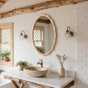 sawsile Oval Wood Mirror,Rustic 20x30 Inch Bamboo Farmhouse Decorative Vanity Natural Mirrors for Bedroom, Bathroom, Living Room,or Entryway (Brown)
