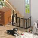Snuowu 16" Freestanding Short Dog Gate for Small Dogs Foldable & Retractable, Expands Up to 48" Wide, 4-Panel Pet Barrier for Doorways, Stairs & Hallways (Black)