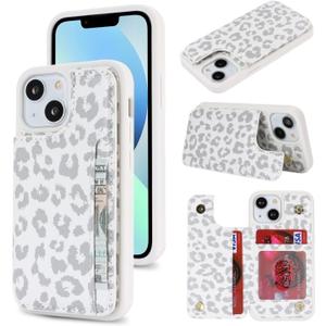 iCoverCase Compatible with iPhone 13 Mini Wallet Phone Case with Card Holder for Women Men, RFID Blocking PU Leather Case 5.4 Inch (Gray Leopard)