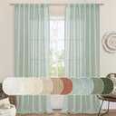 LAMIT Light Sage Linen Sheer Curtains for Bedroom, Faux Linen Textured Light Filtering Drapes Back Tab and Rod Pocket Boho Burlap Panels for Farmhouse/Living Room, 2 Panels, 52 x 84 Inch (52"W x 84"L (Pack of 2))