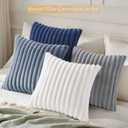 decorUhome Set of 4 Faux Fur Throw Pillow Covers 18x18 Inch Decorative Farmhouse Modern Soft Plush Striped Couch Pillow Covers with Velvet Back for Sofa, Bed, Living Room, Blue/Grey