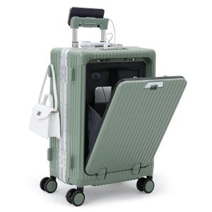 Nobl Travel Carry On Luggage, Noble Zipperless Aluminum Frame PC Hard Shell Suitcase, 22.5"x15"x9.5" Airline Approved, 360° Spinner Wheels, TSA Locks, USB Charging Port, Cup & Phone Holder - Sage