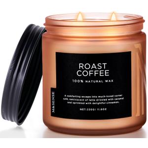 M&SENSE Coffee Candles Scented Strong, 2 Wick Jar Candle 11.6oz, 70 Hours Burning Time, Organic Natural Soy Wax Candle for Bedroom Kitchen Home Decor, Housewarming Gift for Men and Women