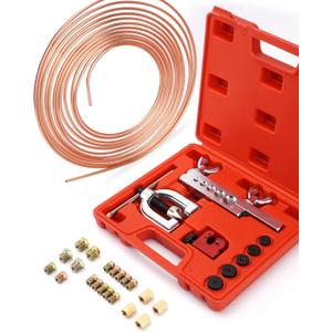 25 ft 3/16 Copper Coated Brake Line Kit (Includes 16 Fittings and 4 Unions Brake Line Fittings) + Double & Single Flaring Tool Kit