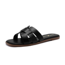 Athlefit Women's Flat Sandals Dressy Summer Square Open Toe Slip On Leather Slide Sandals 10