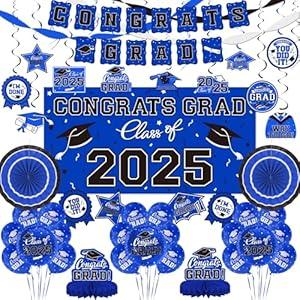 Graduation Decorations 2025 Set - Congrats Grad Banner, Class of 2025 Backdrop, Balloons & Streamers Kit - Complete Party Supplies for High School & College Celebrations