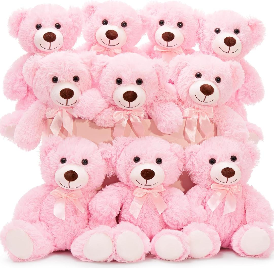 MaoGoLan 10Pcs Bulk Teddy Bears Stuffed Animals Baby Shower, Soft Small Stuffed Bears in Bulk, 13.5" Cuddly Mini Teddy Centerpiece,Wedding,Party,Engagement,Pink
