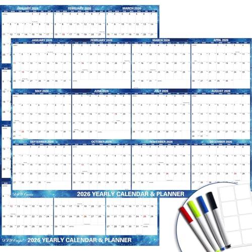 5pcs 24" x 36" 2026 Wall Calendar Dry Erase - Large Starry Sky Calendar Wet & Dry Erasable Laminated 12 Month Annual Yearly Planner, Reversible, Horizontal/Vertical, with Major Holidays Julian Dates,5pcs