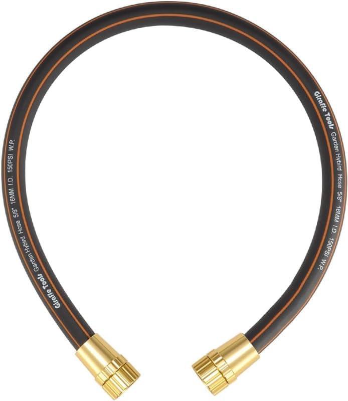 Giraffe Tools Leader Hose 2ft x 5/8", Short Water Hose Heavy Duty for Hose Reel, Lightweight, Flexible with Double Female Fittings (Black)