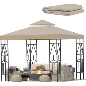 10x10 Canopy Replacement Top Double Tiered Gazebo Cover for Yard, Patio & Garden Durable Sunshade Replacement(Khaki)