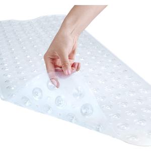 Bath and Shower Safety Mats 40x16 inch, Non Slip with Suction Cups for Bathroom Stall and Tub Floor, Extra Large and Machine Washable, Drain Holes Keep Bathtub Clean