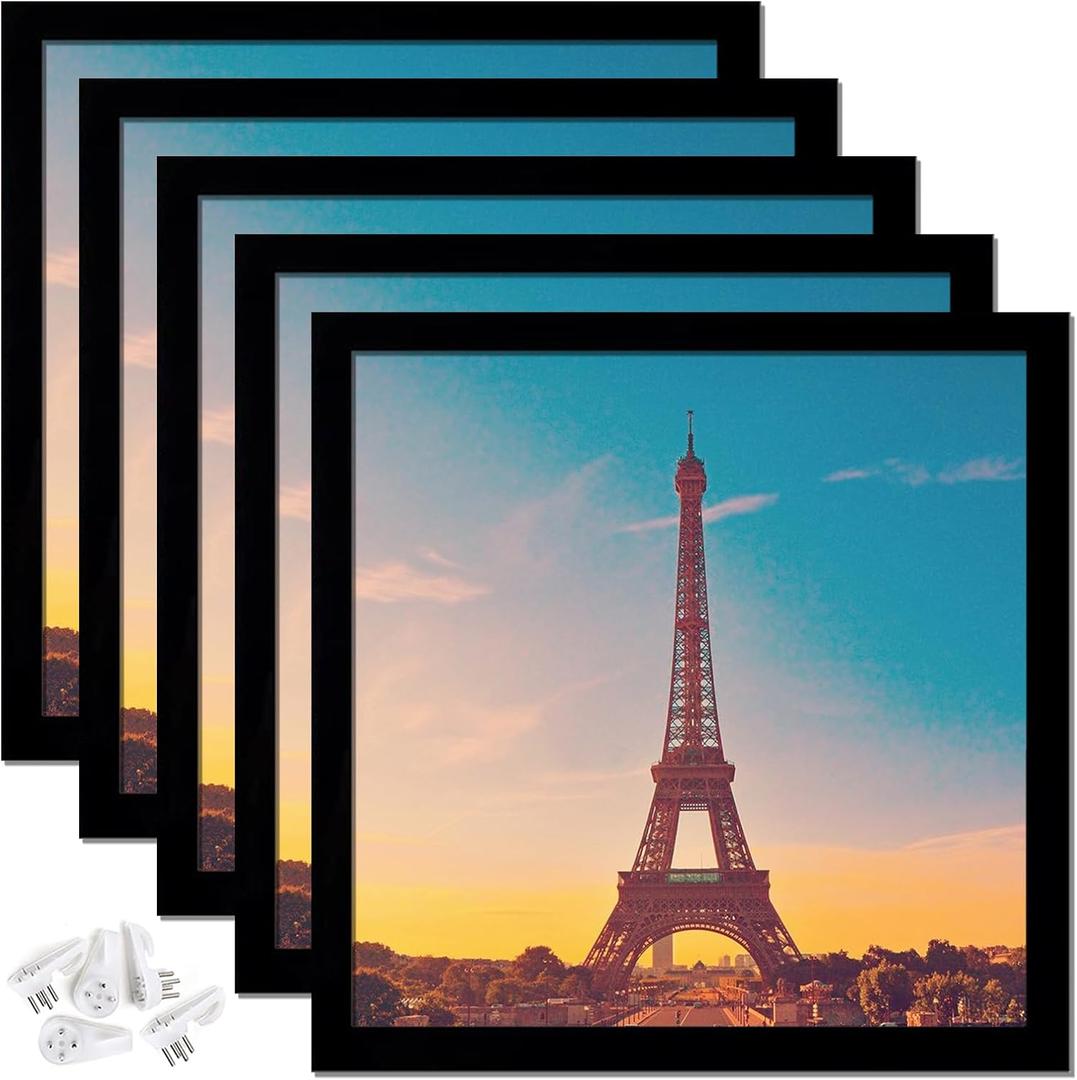 20x20 Picture Frame Set of 5, Black Square Photo Frames High Transparent Wall Gallery Desktop Horizontal Vertical for Canvas Collage Photo Poster Certificate 20 x 20 inches