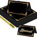 100 Pcs Black Place Cards and Gold Pen for Weddings, Name Cards with Gold Foil Border for Table Setting Folded Table Tents Sign for Buffet Banquet Parties Events Celebrations