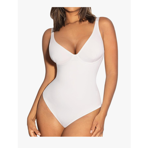 FeelinGirl Shapewear Bodysuits for Women Tummy Control Body Suits Deep V Neck Thong Body Shaper, Size:L