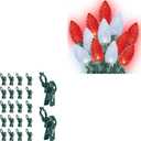 Dazzle Bright 100 Pack C7 C9 Lights Spring Clips + 100 LED Red and White C9 Christmas String Lights