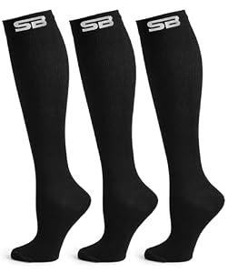SB SOX 3-Pair Compression Socks, 15-20mmHg (L/ XL, 01 – Solid Black)