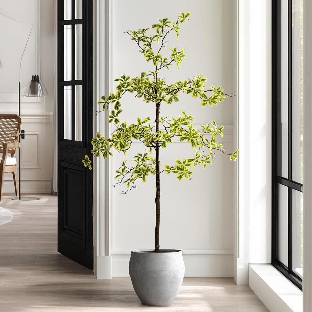 Faux Black Olive Tree 5ft, Faux Plants Indoor Large Tall Tree Artificial Shady Lady Tree with Natural Wood Trunk & Realistic Leaves, Fake Olive Plant for Home Office Indoor Decor (White)