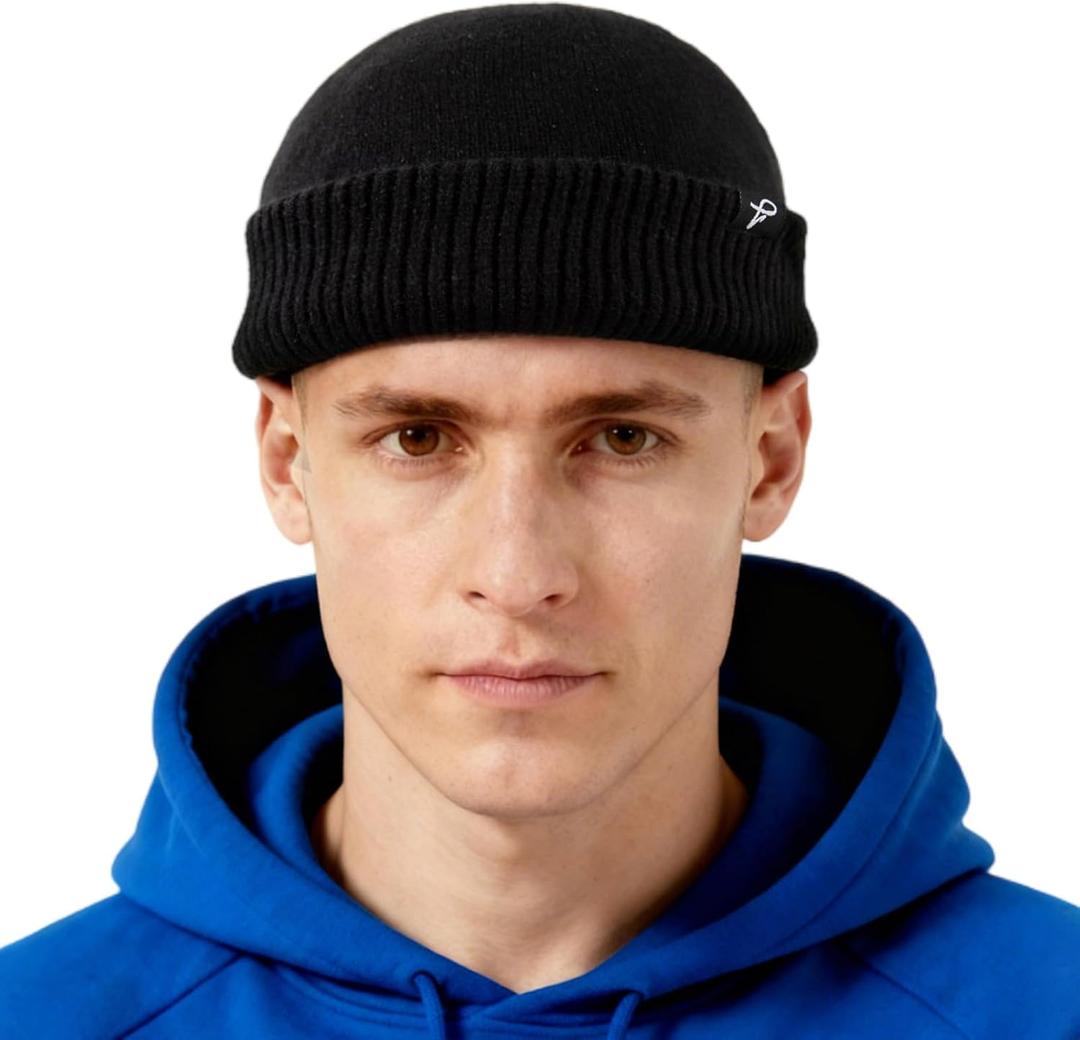 Comhats Short Fisherman Beanies Hat Men & Women, Trawler Knit Winter Hat, Light Warmth Skull Cap for Spring, M/L