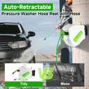FIXFANS Pressure Washer Hose Reel with 1/4" 65ft Hose, Wall Mounted Retractable Power Washer Reel with Auto Rewind & Hidden Handle, 3600 PSI