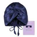 OLESILK Silk Bonnet for Sleeping Women: 100% Mulberry 22 Momme Silk, Adjustable Fit for Night Hair Care, No Frizz for Curls, Dark Blue (One Size)