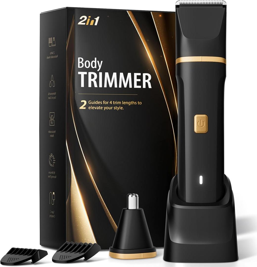 Electric Razor for Men, IPX7 Waterproof Versatile Shaver for Temple, Groin, Nose, Ear Hairs, Beard, Body Hair Trimmer for Men, Painless Grooming Kit with 2 Replaceable Ceramic Blade Heads (Black)