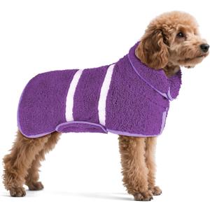 Dog Bathrobe Super Absorbent Dog Towels Large Quick Drying Robes for After Bath Soft Adjustable Warm Keeping Dogs Towel(S-XXL) (Purple)