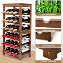 Wine Rack Free Standing Floor, 6-Tier 24 Bottles Display Wine Storage Shelves with Table Top, Easy-Assembly Freestanding Bamboo Wine Racks for Kitchen Dining Room Bar, Walnut