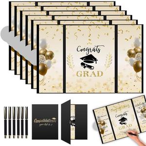 6 Pcs Graduation Guest Books with 6 Pcs Pens, Graduation Signature Board for 2025, Grad Party Supplies Presents for High School College (Black)