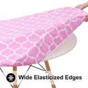 Smiry Round Picnic Tablecloth, Waterproof Elastic Fitted Table Covers for 45" - 56" Tables, Wipeable Flannel Backed Vinyl Tablecloths for Camping, Indoor, Outdoor, Pink & White, For Up to 45"-56" Round