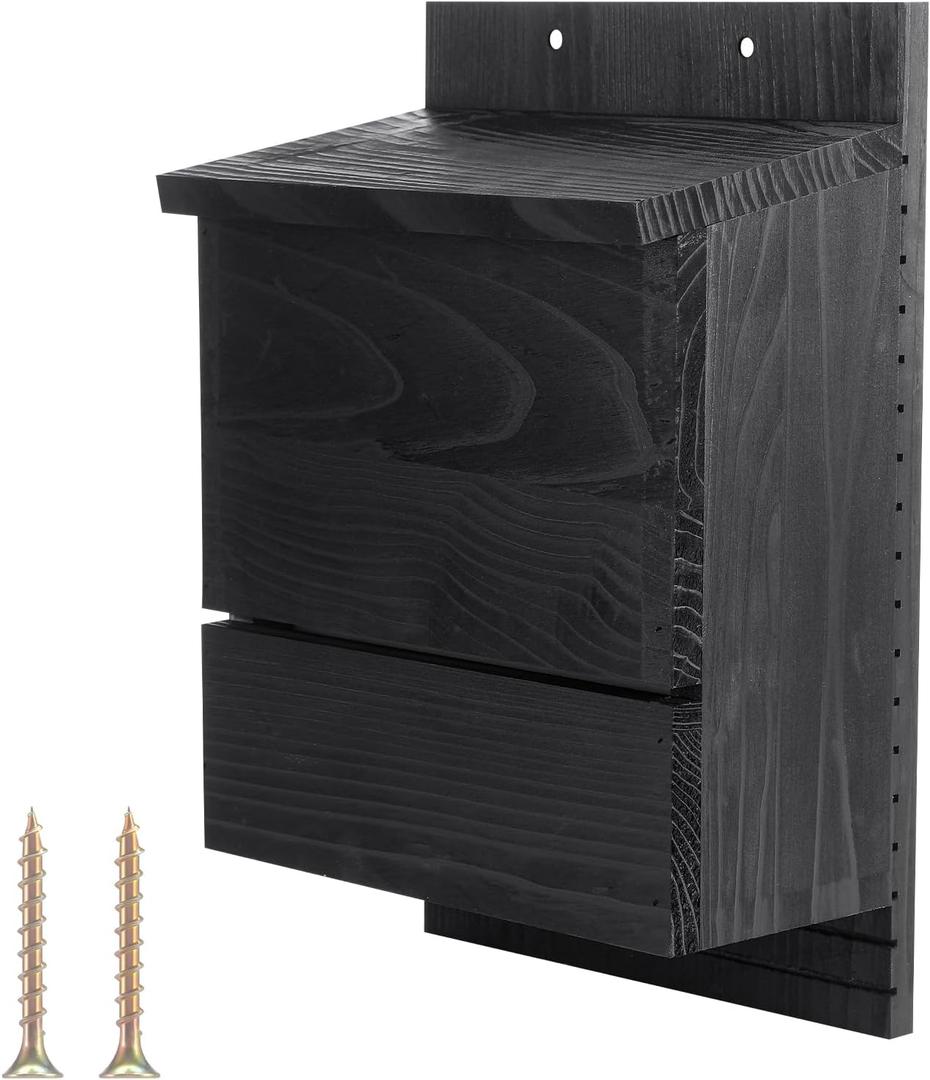 1 Pack 4 Chamber Bat House for Outdoor Big Black Bat Box Large Cedar Four Chamber Wood House for Outside Tree Weatherproof Wooden Shelter Easy to Land and Roost, 14.96"D x 9.84"W x 6.3"H
